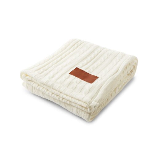 LEEMAN Cable Knit Sherpa Throw-2